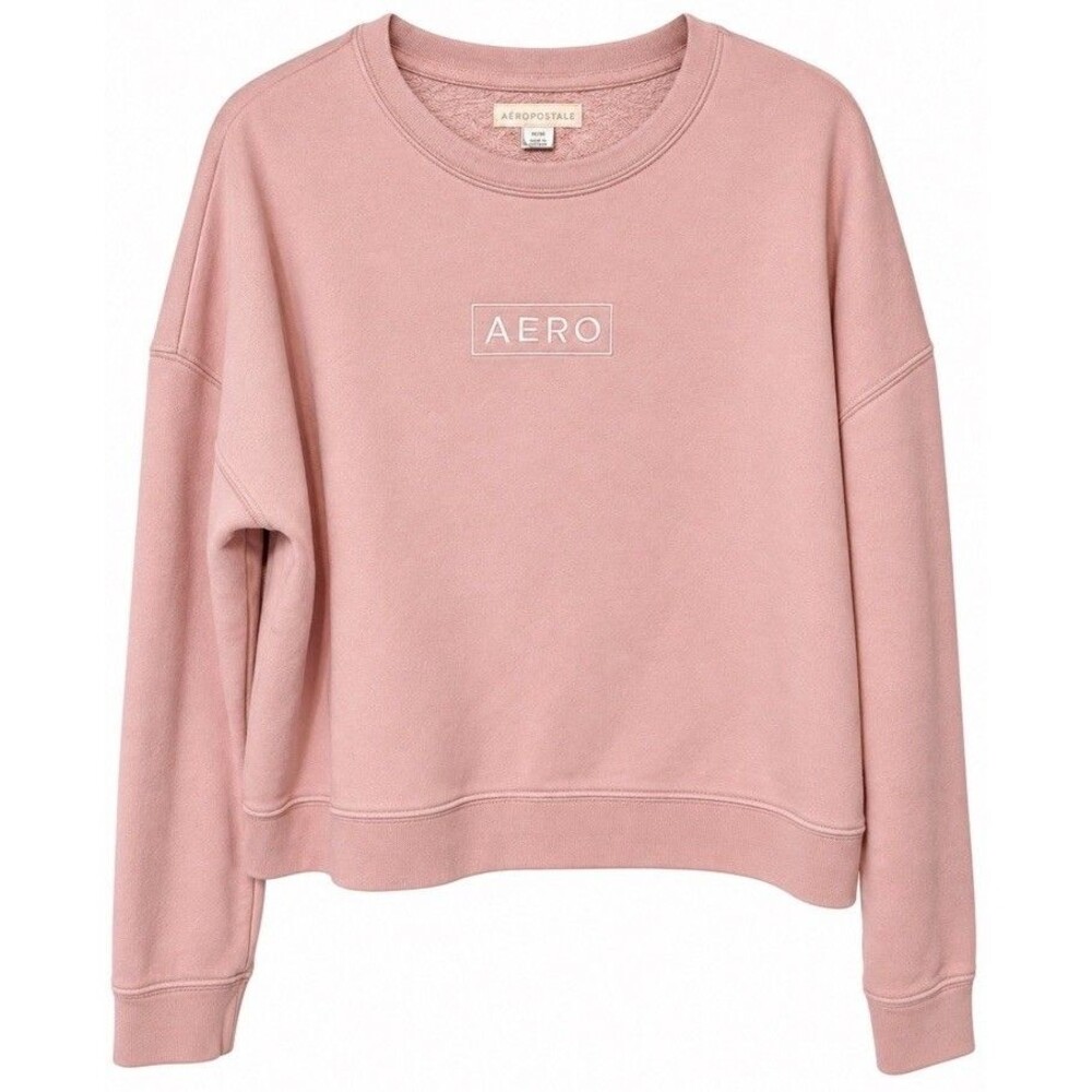 Aeropostale Women’s Pink Cropped Logo Sweatshirt Size L - Soft Fleece Pullover